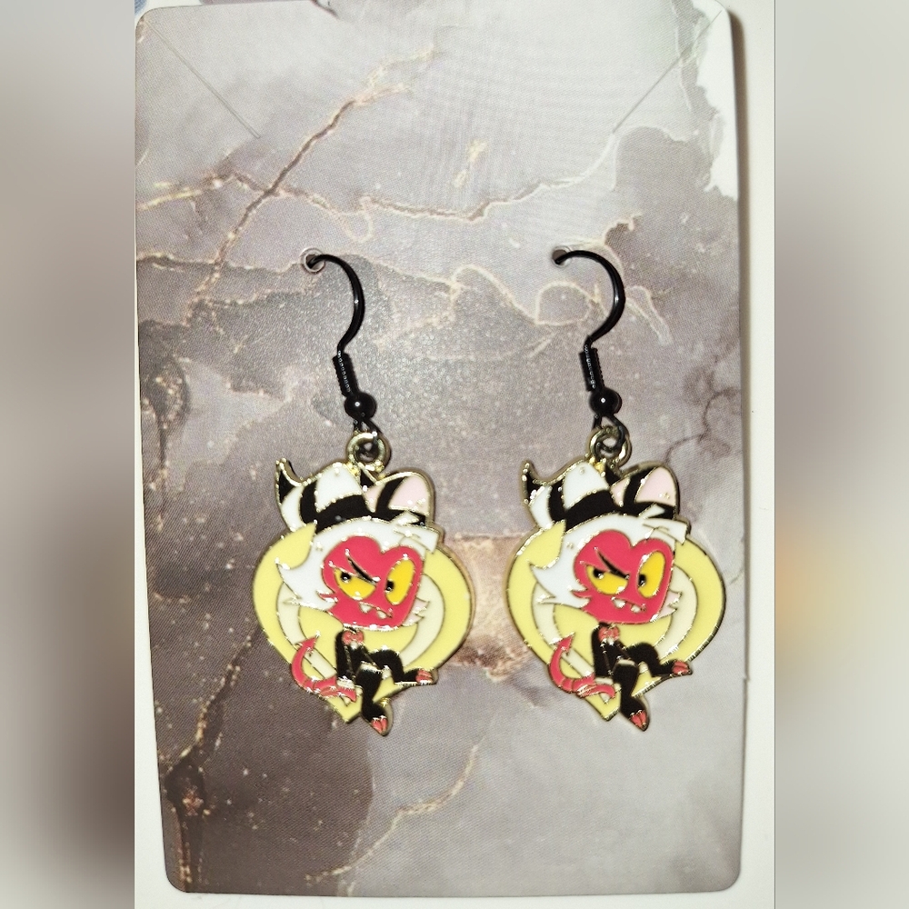Helluva Boss‎ Earrings Handmade Hypoallergenic Heart Shape Dangle Moxie